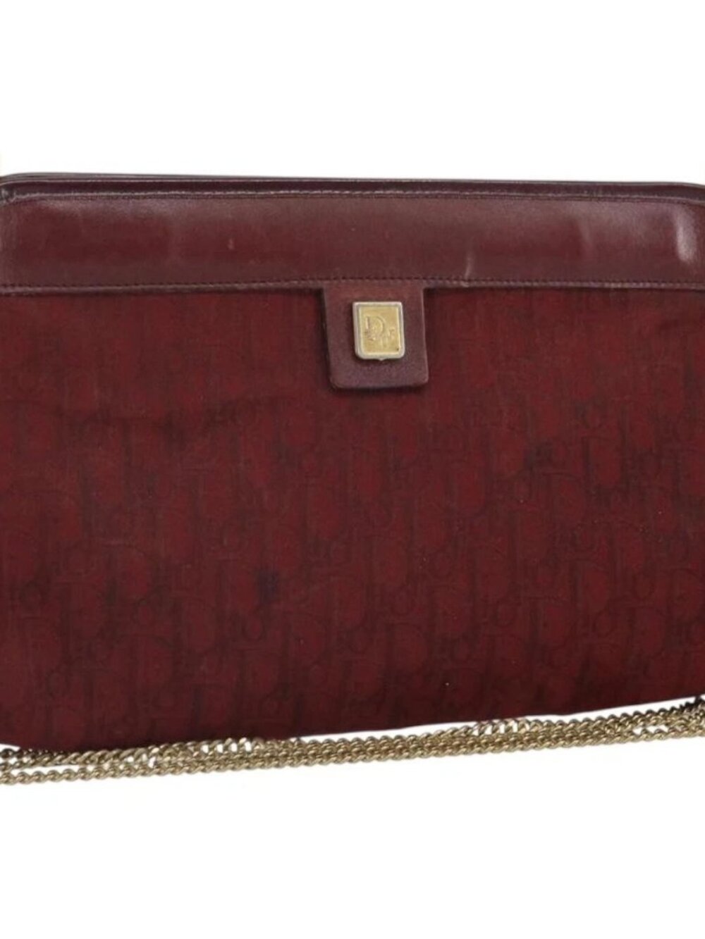 Christian Dior Trotter Canvas Chain Shoulder Bag Red Gold Auth BA9903